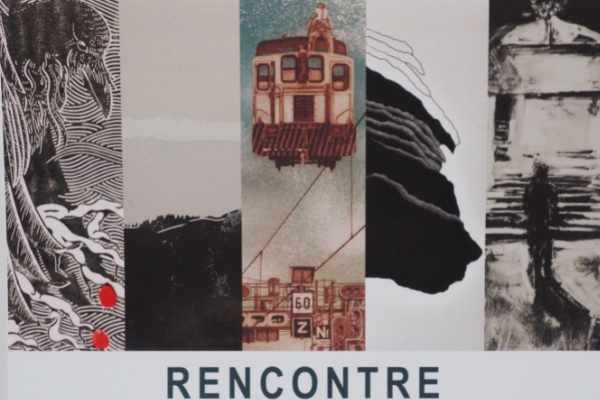 Affiche de l'exposition "Rencontre" à la galerie Coquibus.